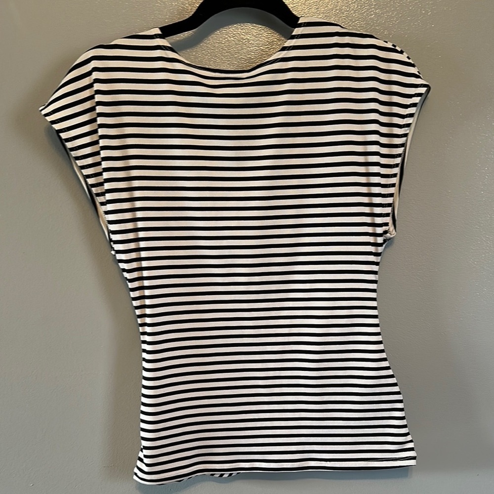 Dots Black and White Wrap Blouse with Cap Sleeves - Picture 4 of 7